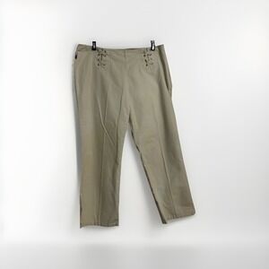 Tommy Hilfiger Vtg Khaki Capri Pants w Lace Front Stretch Fit Side Slit Sz 9